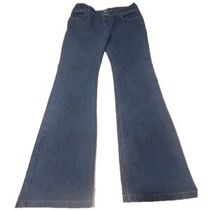 TOMMY HILFIGER Women's Flared Bootcut Red Stitch Dbl Button Zip Dark Wash Size 9